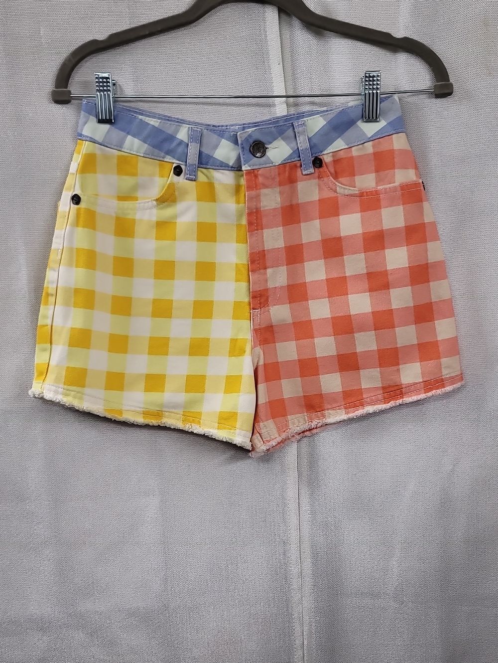 Farm Rio Checkerboard Two-Tone Gingham Women's Shorts - Yellow & Coral Size XS
